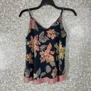 Sienna Sky Blue Pink Floral Sleeveless Chiffon Layered Top - Size Small - V-Neck